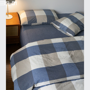 棉麻质感丨全棉色织水洗棉四件套纯棉床上床单床品套件大格子被套
