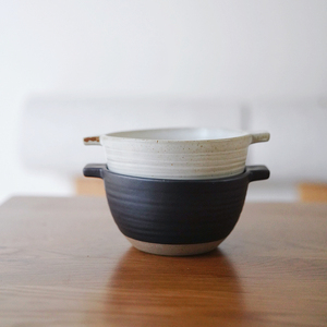 秋野家 日式手工复古双耳粗陶碗甜品碗沙拉碗 陶瓷一人食汤碗包邮