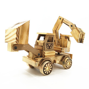 儿童礼物益智木头玩具木质汽车模型挖土机搅拌机木制大号推挖机