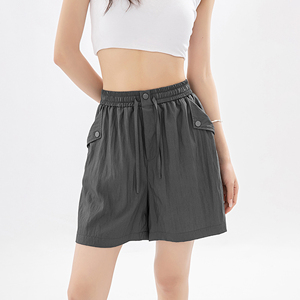 灰色棉麻工装短裤女夏季2024新款薄款小个子高腰显瘦宽松休闲裤子