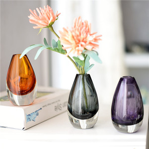 水滴创意现代简约彩色小号玻璃花瓶摆件咖啡厅茶屋桌面装饰品水培