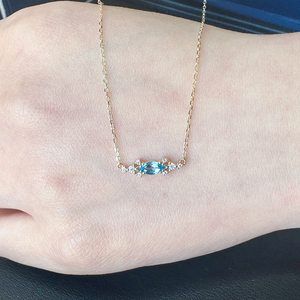 日本Marisol海洋之泪10K黄金海蓝宝石钻石项链天然珠宝吊坠锁骨链