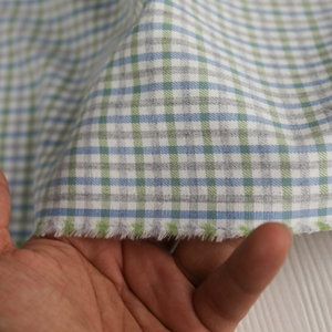 意大利进口色织蓝绿白灰色维希格纹细腻斜纹磨毛棉布料设计师面料