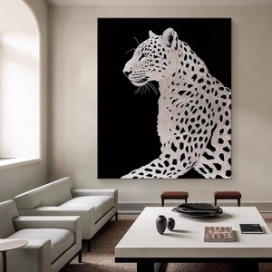 黑白猎豹客厅大气挂画豹子入户玄关装饰画动物狮子餐厅过道走廊画