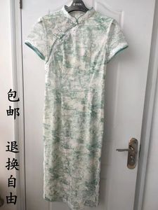 华姿韵喜相知823003杏色夏季女清新夏凉简约碎花旗袍连衣裙中长款