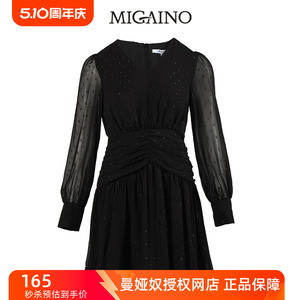 曼娅奴商场同款2023年秋新款小众设计感黑色网纱连衣裙ML32DC127