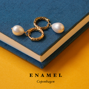 丹麦哥本哈根Enamel小众设计高级感银镀金珍珠锤痕小圈水滴耳环女