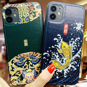 富贵中国风皮纹彩绘手机壳iphone15适用于苹果11Promax保护壳14lus防摔软壳华为mate60pro