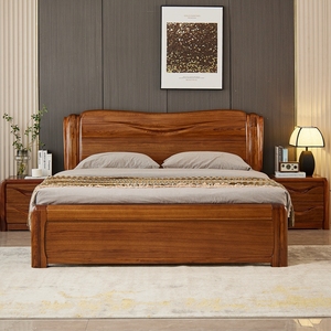 小乌金木实木床厚重双人1.5米1.8现代中式卧室家具虎斑木2.2加宽
