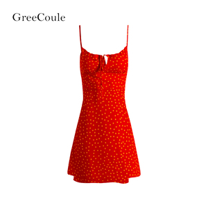 GreeCoule红色连衣裙性感纯欲度假吊带裙短裙海边沙滩裙名媛裙子
