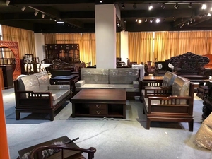 老挝大红酸枝新中式1123沙发七件套交趾黄檀实木家具厅堂摆设品