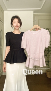 韩国女人店代购热卖新款 优雅气质圆领纯色系腰带短上衣外套