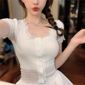 全新衣服///夏季白色短袖T恤女韩国东大门新款露肚脐性感短款