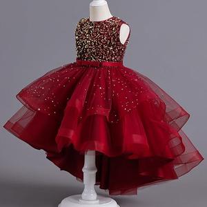 红色儿童礼服公主裙时尚洋气主持人女童前短后长古筝演出表演服装