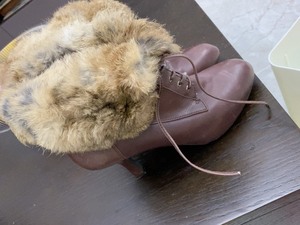 坡跟套筒圆头羊皮靴子兔毛筒真皮短筒女靴时尚真毛全皮靴