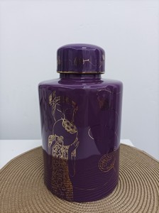 尾货清仓欢迎批发 陶瓷紫色金色旗袍女士陶瓷装饰罐