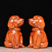 Solid Wood twelve zodiac dog Wangcai ornaments a pair of dogs Wangcai dog feng shui ornaments to recruit wealth gathering wealth evil evil height 15cm