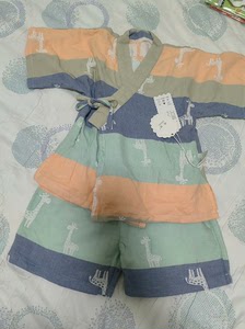 雅赞和服宝宝儿童婴儿家居服双层纱布睡衣短袖夏季男女纯棉薄套装