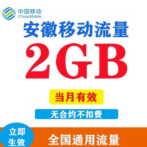 安徽移动流量2GB  当月有效 不扣费