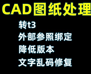 CAD图纸处理转t3天正降版本绑定外部参照布局转模型文字乱码