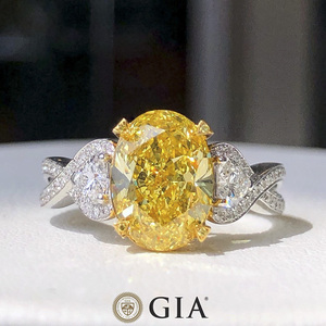 GIA主钻2.98克拉FVY艳彩黄色VS2净度18K金椭圆形黄钻钻石戒指天然