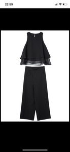 mo&co摩安珂品牌黑色仿丝绸背心显瘦上衣裤子套装