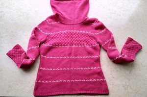 卡丹路CARDANRO，女式兔羊毛高领毛衣，桃红色，漂亮时尚