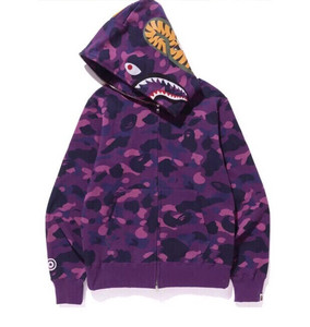 Bape紫色全迷彩拉链鲨鱼卫衣外套 日本制