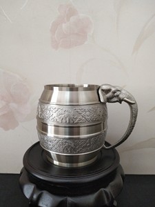 泰国东方牌锡器工艺品纯锡吉象锡器水杯啤酒杯咖啡杯 高8.5厘