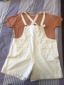 白色牛仔背带短裤➕橘色短袖T 160/110斤内