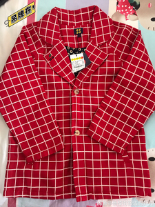 韩国Clan- C大红色格子西装外套