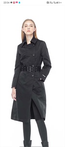 圣迪奥正品，黑色长风衣大衣，翻领双排扣收腰，休闲时尚气质。