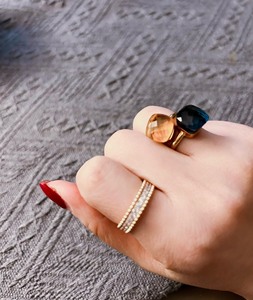 宝曼兰朵同款，定制18K宝石戒指，14.5号，黄色和蓝色两只