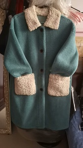 高端羊绒大衣女2023年新款中长款显瘦气质毛呢外套，孔雀绿色