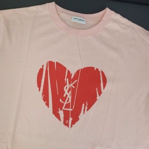 YSL短袖圣罗兰T恤男经典款淡SLP粉色上衣M码正品，专柜购