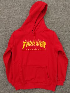 秋冬新款thrasher火焰logo字母印花女款加绒卫衣