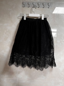 巴拉巴拉女大童纱裙150码黑色蕾丝纯棉短裙半身裙中长裙子，内