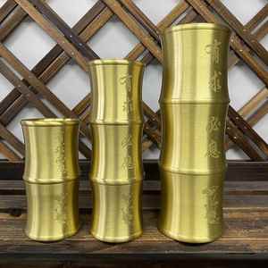 香筒纯铜家用桶黄铜佛装大号放插供竹节线香竹签用品笔筒香炉铜的