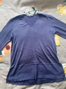 迪索怡165码 女士金丝葱 蓝灰色七分袖 修身线衫上衣毛衫