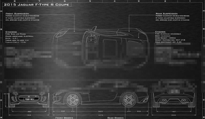 捷豹 F-Type 汽车三视图、汽车油泥模型四视图，汽车线图