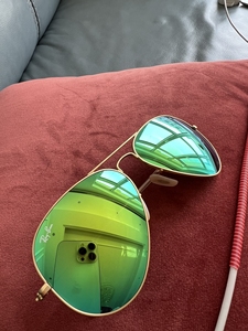 男女同款经典雷朋眼镜～金色镜框、绿色反光镜片、之前去三亚旅行