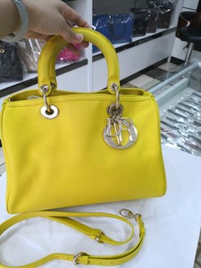 【95新】Dior迪奥高价款全皮 柠檬黄波士顿枕头包 女士手提单肩包