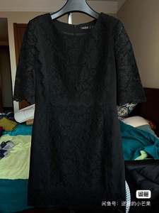 法榭丽FACILE 春秋高端系列 中长款黑色蕾丝五分袖连衣裙