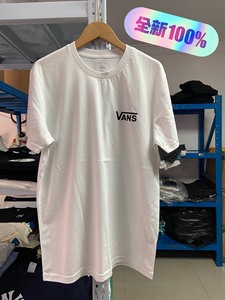 全新正品Vans范斯万斯男女情侣短袖T恤基础纯白条纹经典LO