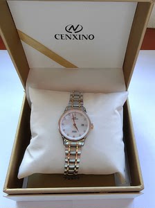 卡斯诺表精钢表带石英女士手表时尚简约珍珠贝母表面女腕表，品牌