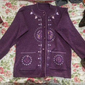 中老年人毛衣女奶奶秋冬装厚外套妈妈冬装打底衫针织衫洋气的紫色