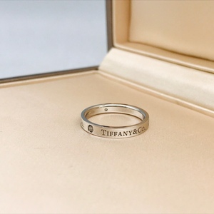 [9.8新]Tiffany蒂芙尼白金窄版3钻戒指51号公价1.42w