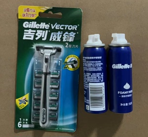 吉列威锋旋转双层刀片买6刀片送1刀架加2个50g的剃须泡20