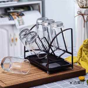 创意简约北欧沥水六杯架厨房客厅水杯架碳钢铁艺玻璃杯沥水架家用