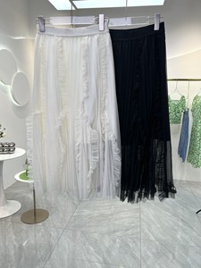 蔓诺蒂百搭网纱裙，23233001，钻石黑，奶油米，尺码：X